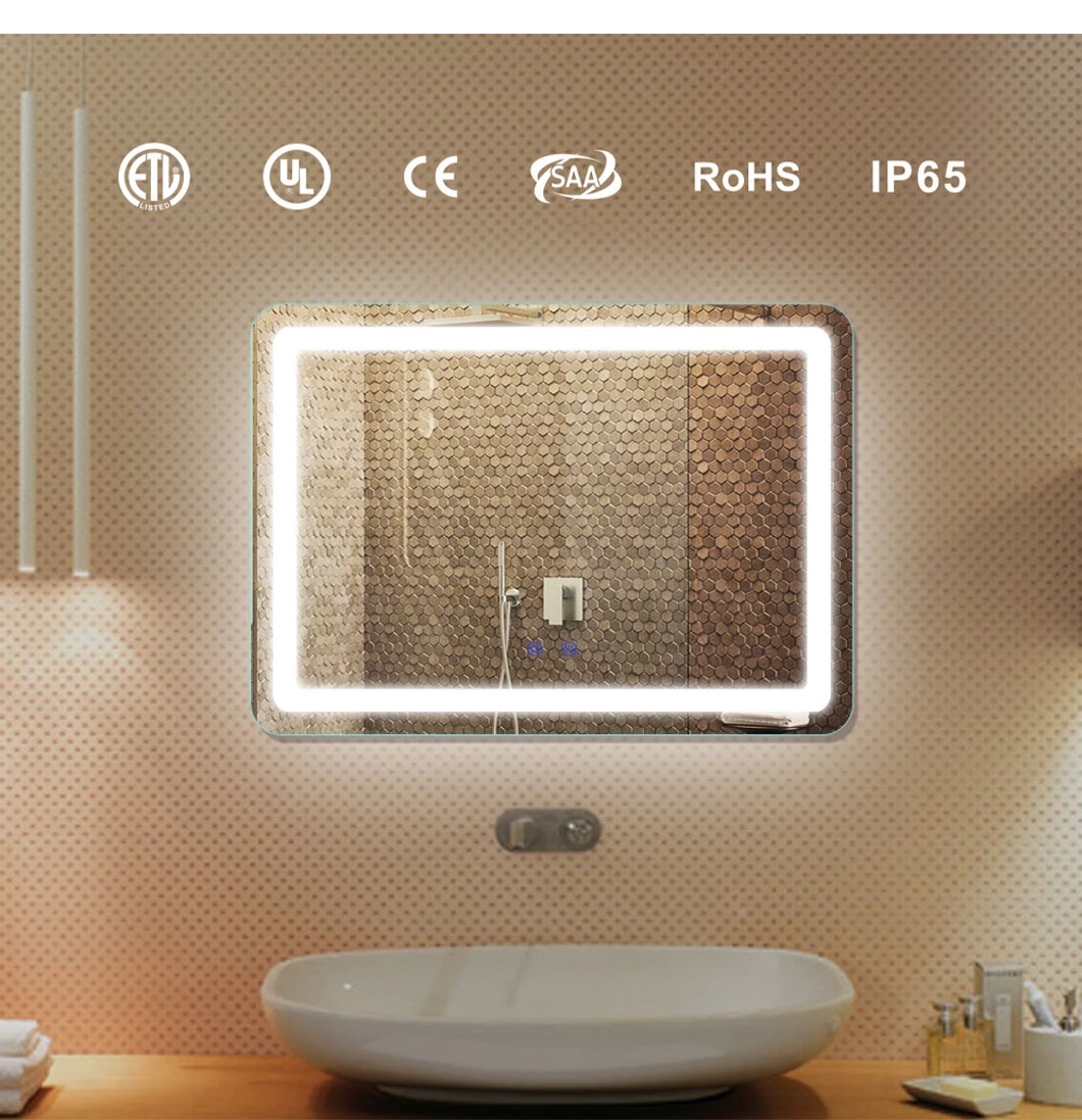 LED Defogger Lighted Smart Bluetooth Bathroom Mirror with Digital Clock